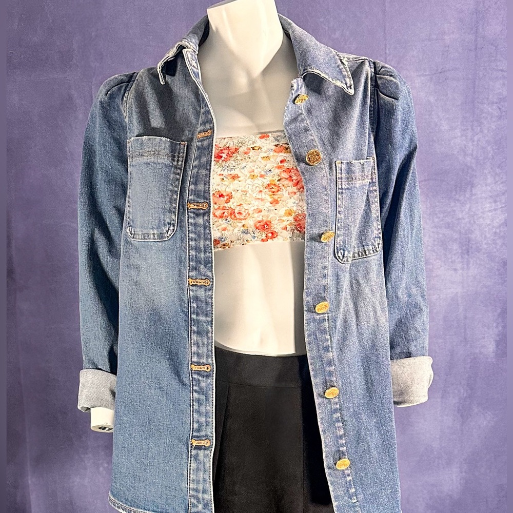 Express denim puff sleeves shacket